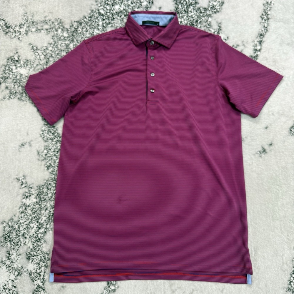 Grayson Polo Shirt Mens M Red Navy Stripe Performance Golf Stretch Short Sleeve